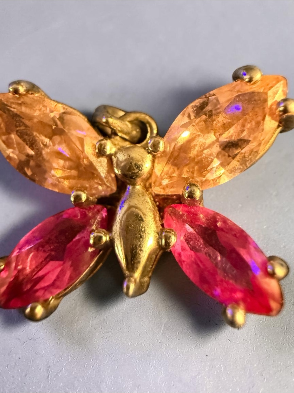 Vintage 925 Sterling Silver DL Signed Pink Ombré CZ Butterfly Pendant 3/4”